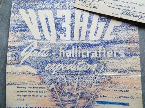 2 X 1948 Gatti Hallicrafters - Kilimanjaro - Transmission Cards from Base Camp