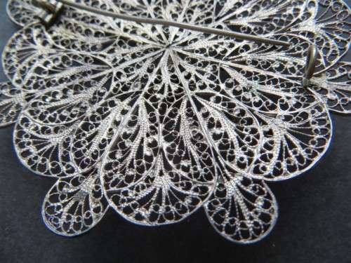 Large vintage Filigree Brooch - Unknown Metal - No Markings