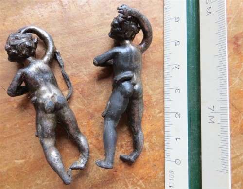 Pair of Vintage detailed Cherubs/Cupids - Metal Pewter