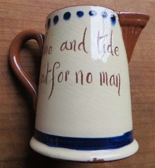 Vintage Watcombe Motto Milk Jug - Time Tide Wait No Man Devon England