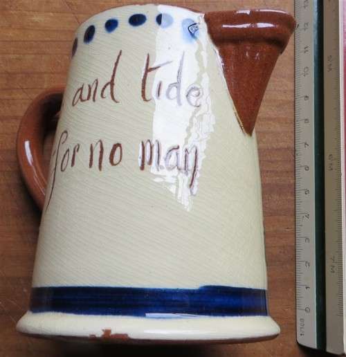 Vintage Watcombe Motto Milk Jug - Time Tide Wait No Man Devon England