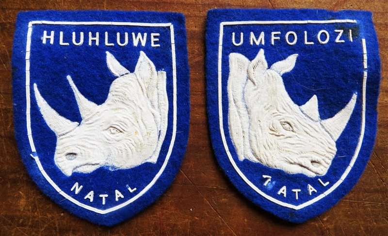 2 X NATAL RHINO PATCHES/BADGES - HLUHLUWE & UMFOLOZI