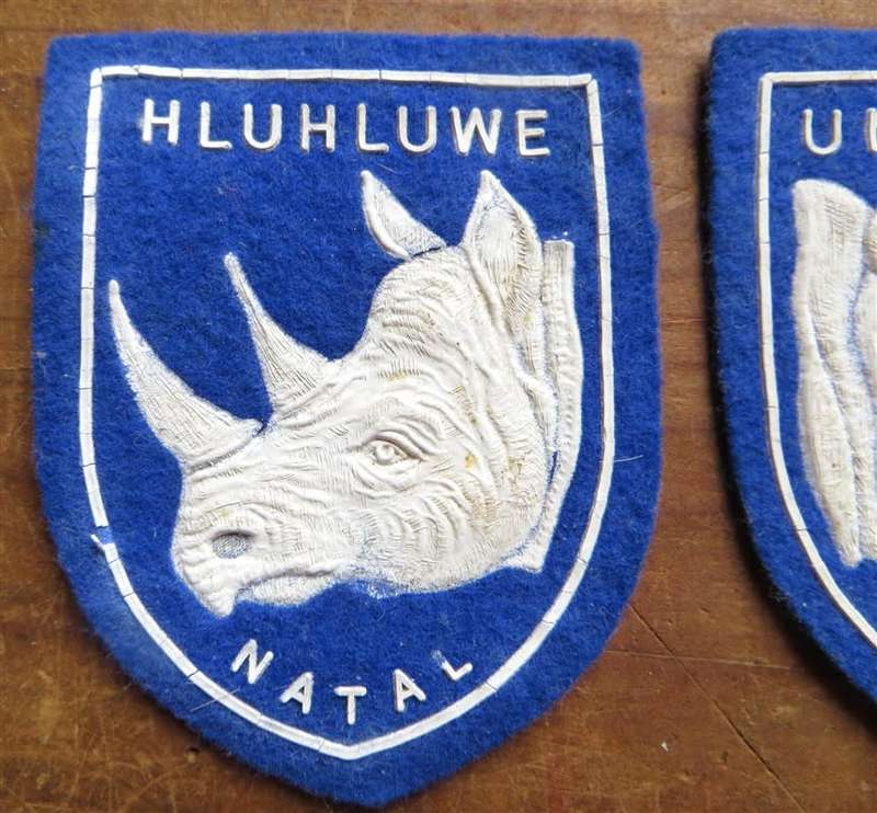 2 X NATAL RHINO PATCHES/BADGES - HLUHLUWE & UMFOLOZI