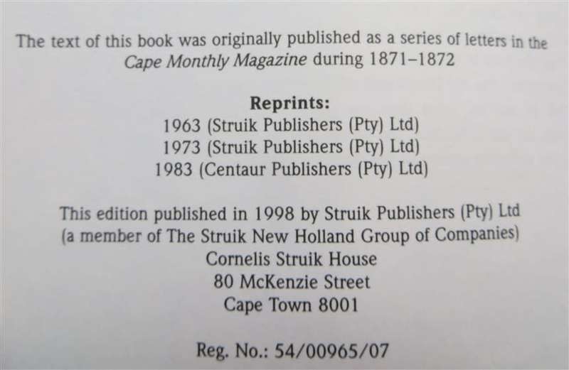 Life at the Cape - Over a 100 years Ago - By a Lady - Original series of Letters 1871-72