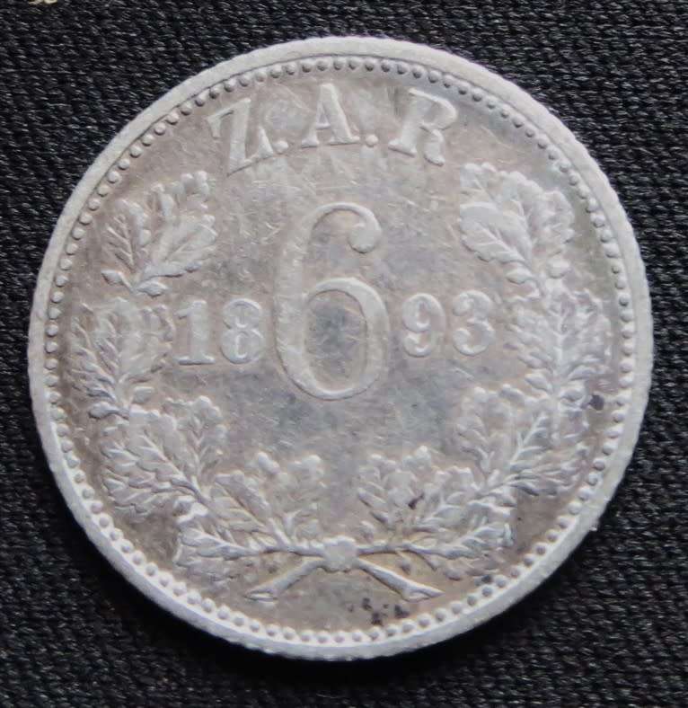 ZAR 1893 6d Sixpence SILVER