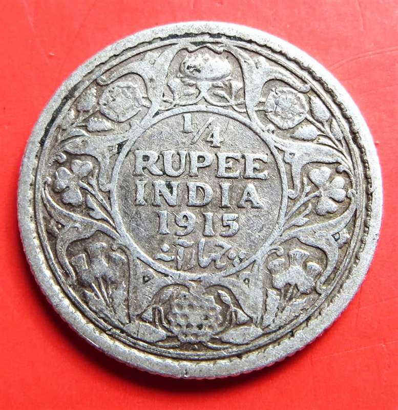 1915 British India 1/4 Rupee Silver **Scarce**