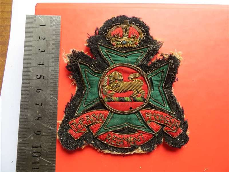 Royal Rhodesia Regiment Wire Bullion Embroidered Badge - Large