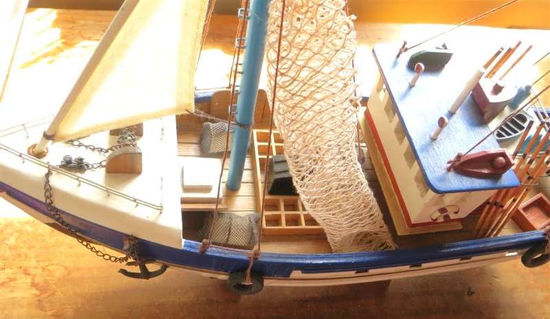 Large Model Ship - Wood - Fishing Boat - 450mm length