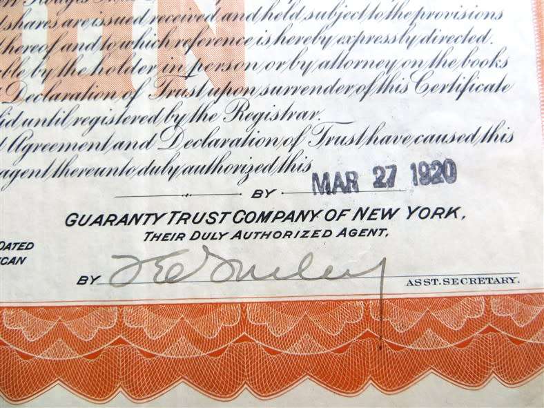 North American Pulp & Paper Co. Share certificate , 1920