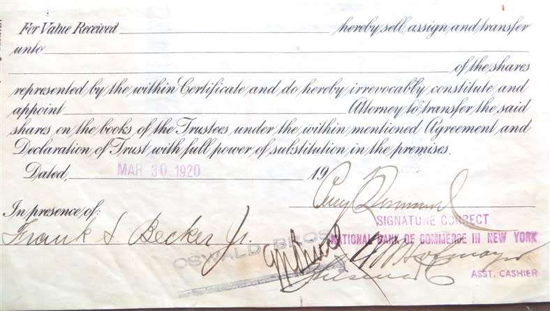 North American Pulp & Paper Co. Share certificate , 1920