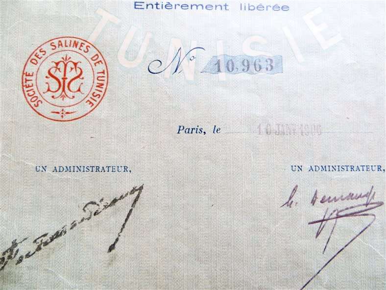 Tunisian Share certificate , French Colonial , 1906