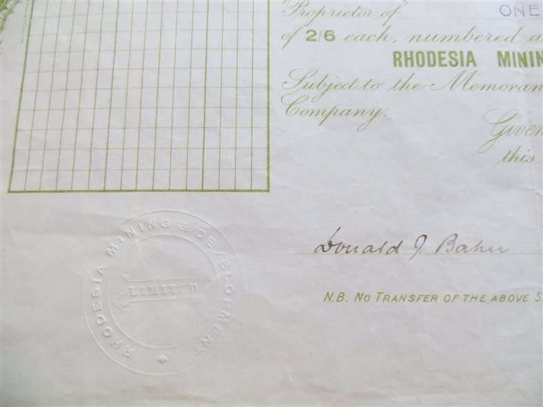 Rhodesia Mining & Development Share certificate 1911 ***SCARCE***Rhodesiana