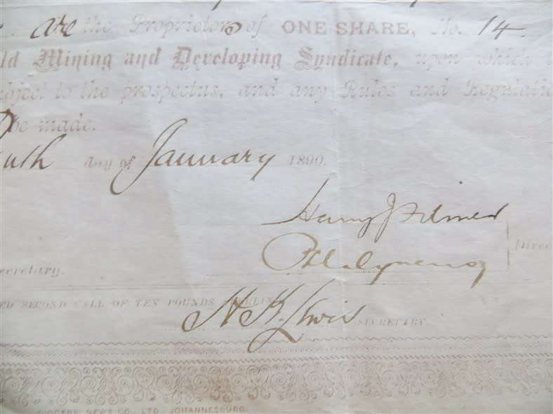 Klerksdorp Mint Gold Mining Co. Share certificate  , 1890 ***SCARCE***