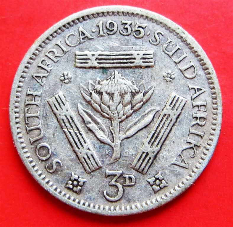 1935 3d Tiekie Silver SA Union Coin