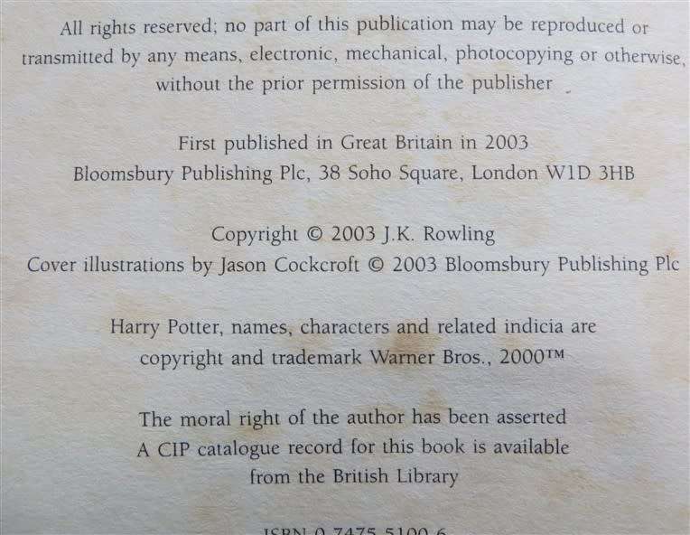 Harry Potter & the order of the phoenix - J.K Rowling  foxing stains