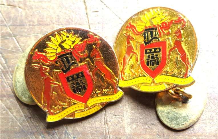 Vintage coat of arms , arm & hammer Cufflinks pair