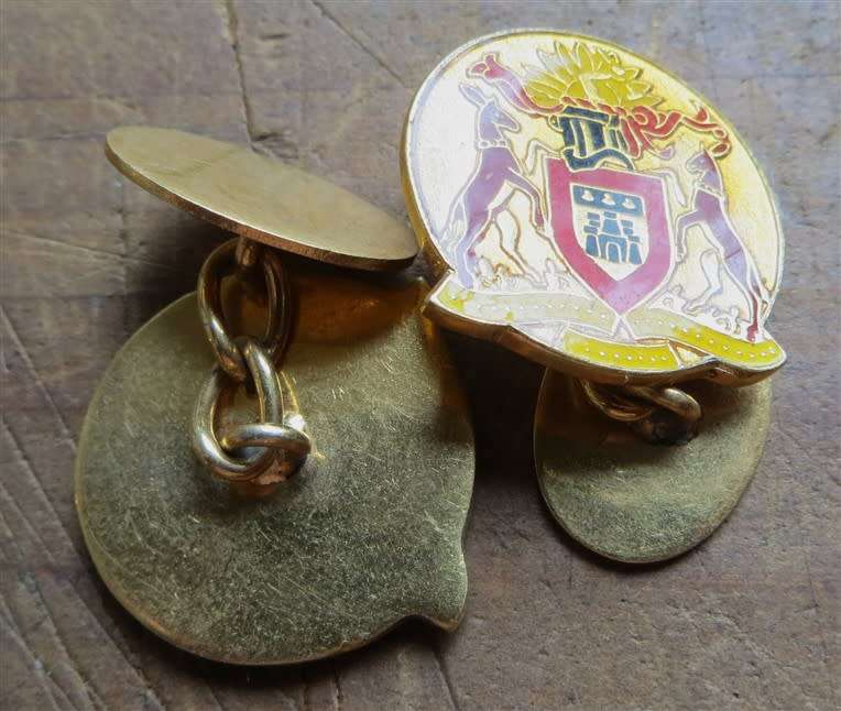 Vintage coat of arms , arm & hammer Cufflinks pair