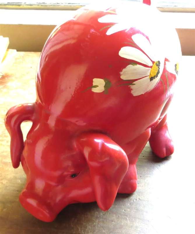 Large Vintage  Hand painted Piggy Bank