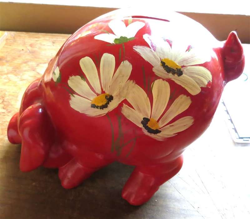 Large Vintage  Hand painted Piggy Bank