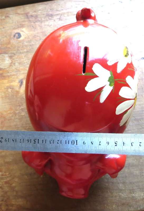 Large Vintage  Hand painted Piggy Bank