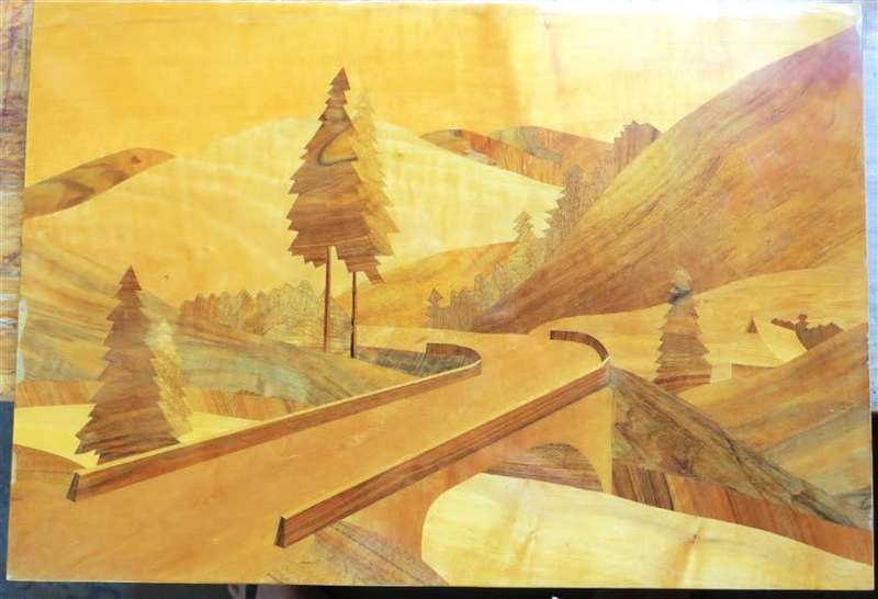 Large Vintage Marquetry Wood Inlay Artwork - finish and detail - 430mm x 620mm