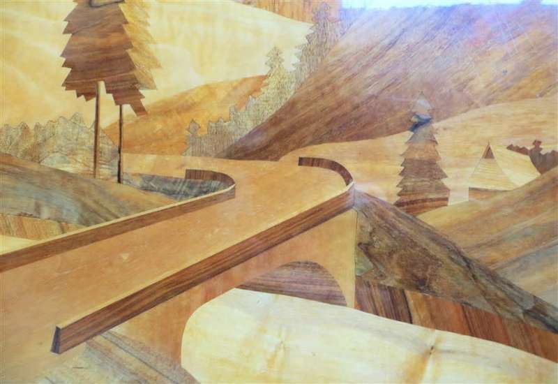 Large Vintage Marquetry Wood Inlay Artwork - finish and detail - 430mm x 620mm