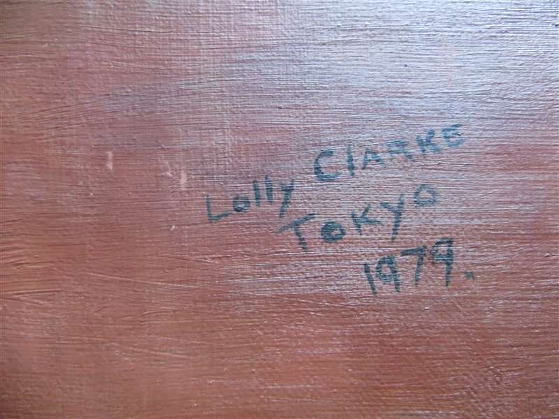 Original Vintage Painting by Lolly Clarke , Tokyo , 1979 with message from artist on the back