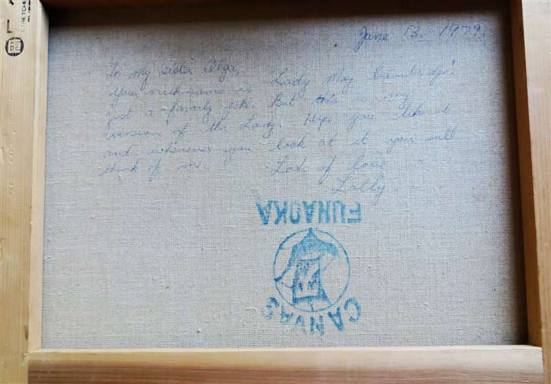 Original Vintage Painting by Lolly Clarke , Tokyo , 1979 with message from artist on the back