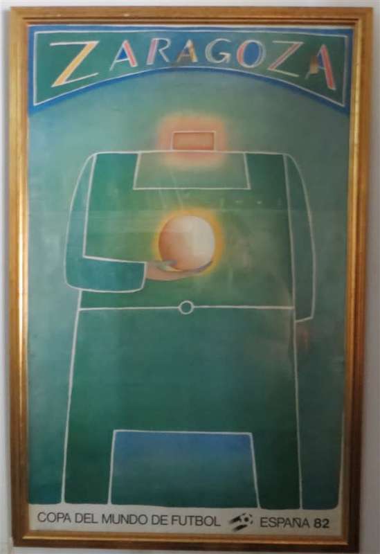 Large ESPANA 82 Zaragoza Soccer Cop Del Muno A1 Framed (World Cup Poster) by Folon, Jean-Michel