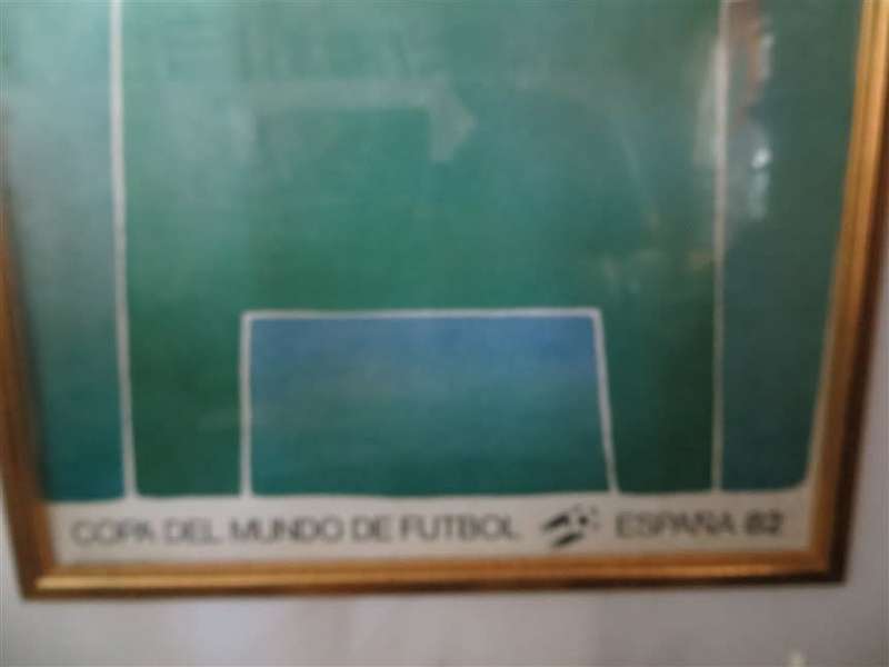 Large ESPANA 82 Zaragoza Soccer Cop Del Muno A1 Framed (World Cup Poster) by Folon, Jean-Michel