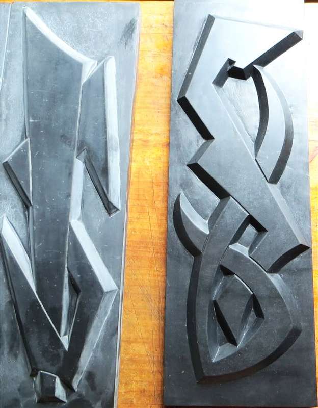 Large Relief Sculpture Set - 5 x Large Black Stone Numbered & Signed - 150mm x 460mm each Stone