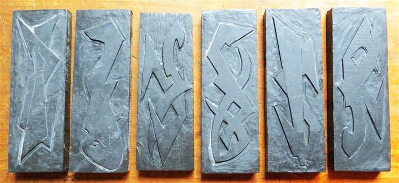 Large Relief Sculpture Set - 5 x Large Black Stone Numbered & Signed - 150mm x 460mm each Stone
