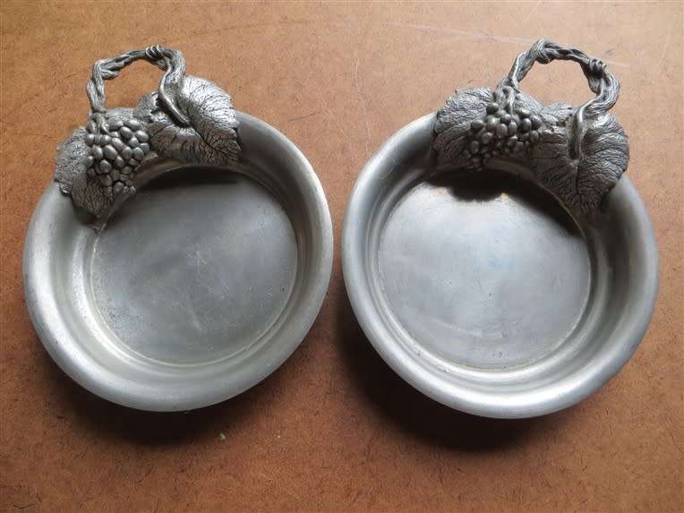 Pair Alchemy Pewter Wine Bottle Coasters Ornate grape design
