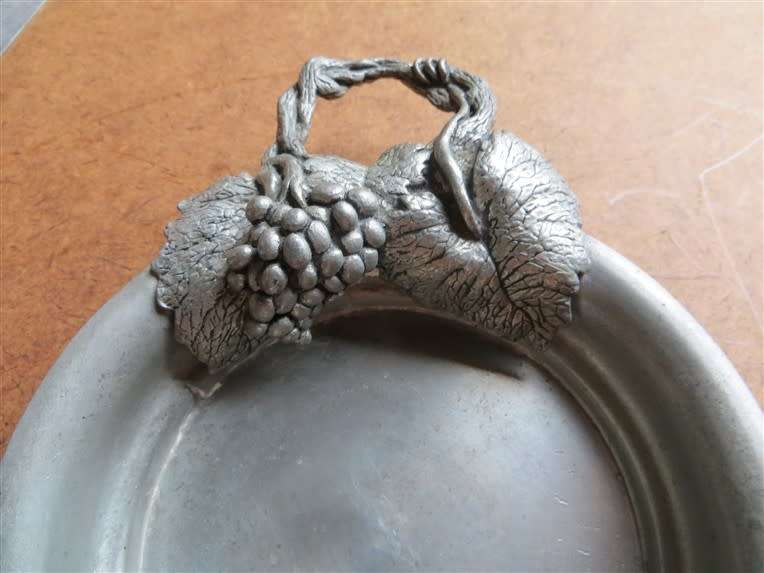 Pair Alchemy Pewter Wine Bottle Coasters Ornate grape design