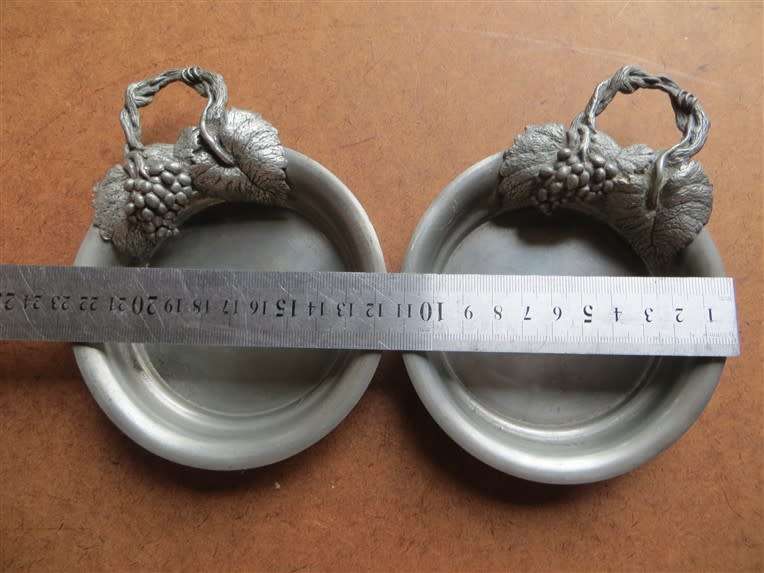 Pair Alchemy Pewter Wine Bottle Coasters Ornate grape design