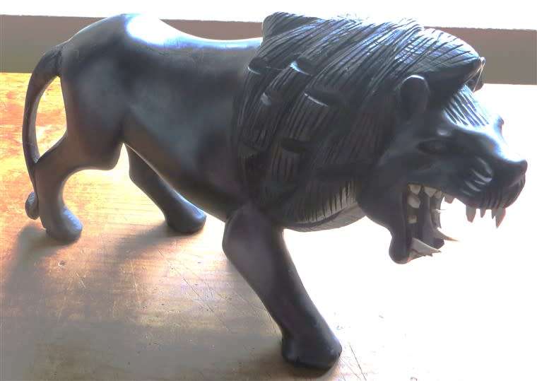 Antique One of a Kind - Lion Solid Hand Carved Ebonized Mahogany - see pics for small repairs