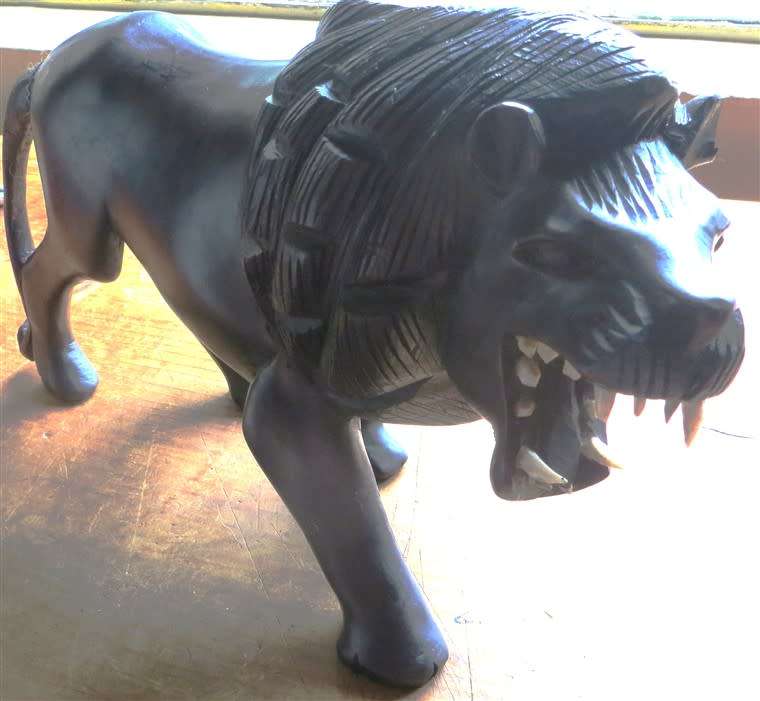 Antique One of a Kind - Lion Solid Hand Carved Ebonized Mahogany - see pics for small repairs