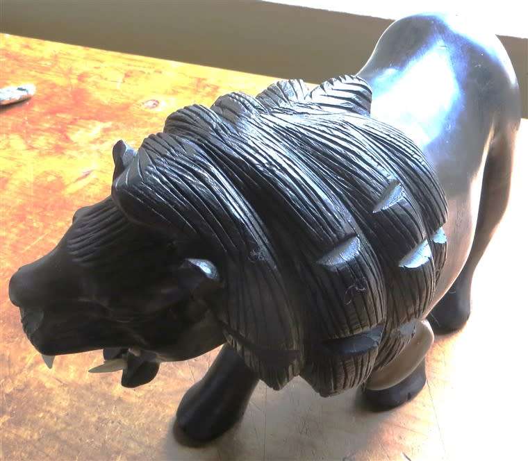 Antique One of a Kind - Lion Solid Hand Carved Ebonized Mahogany - see pics for small repairs