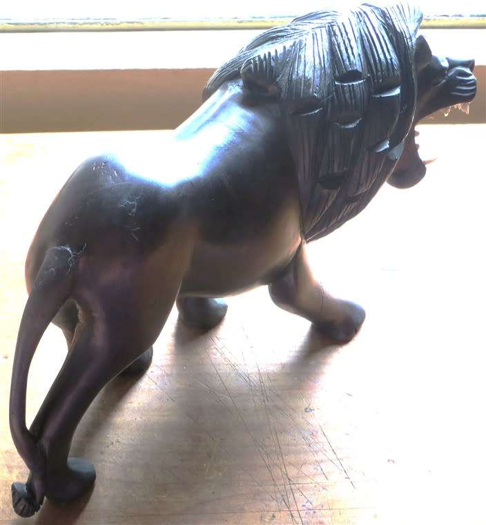Antique One of a Kind - Lion Solid Hand Carved Ebonized Mahogany - see pics for small repairs