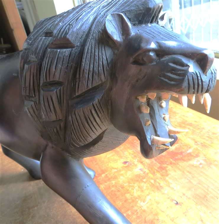 Antique One of a Kind - Lion Solid Hand Carved Ebonized Mahogany - see pics for small repairs