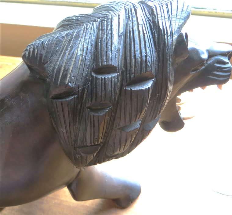Antique One of a Kind - Lion Solid Hand Carved Ebonized Mahogany - see pics for small repairs