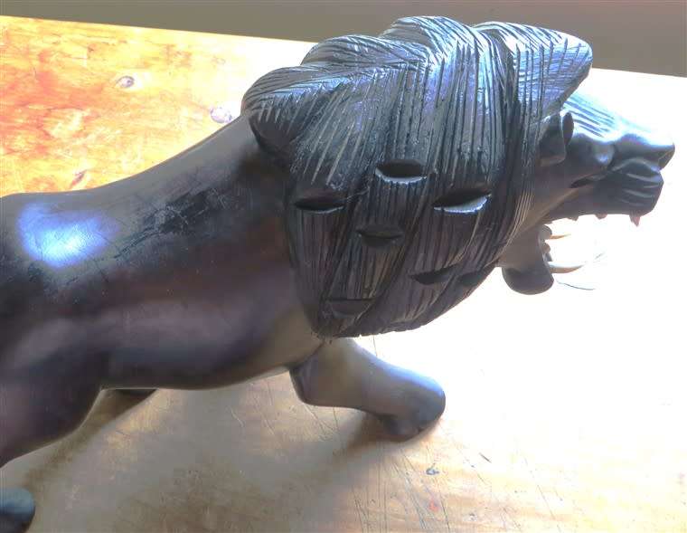 Antique One of a Kind - Lion Solid Hand Carved Ebonized Mahogany - see pics for small repairs
