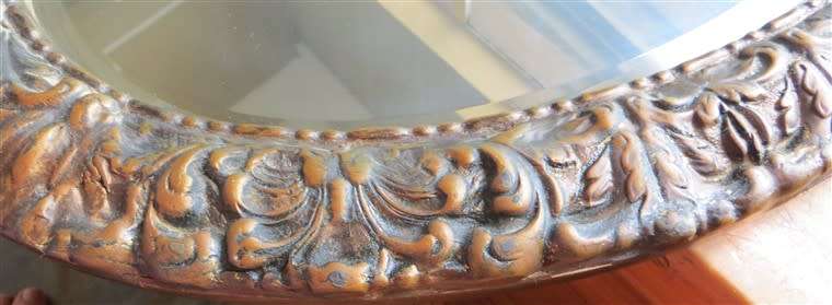 Vintage Oval Ornate frame & bevelled mirror - total size 430mm(w) x 580mm(h)
