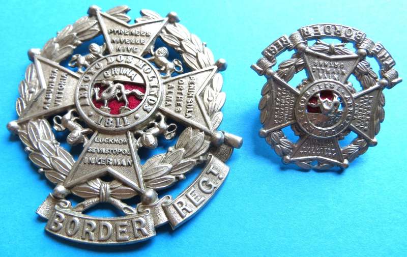 Border Regiment Cap & Collar Badge - Part Scroll missing on Cap Badge **SCARCE Crown Issue**