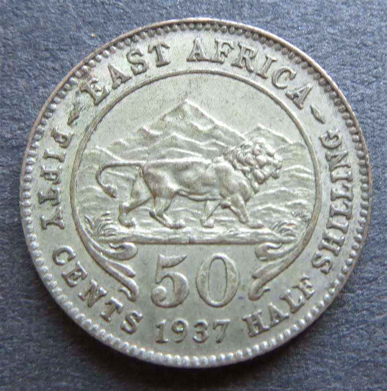 1937 East Africa 50c/Half Shilling Coin Silver