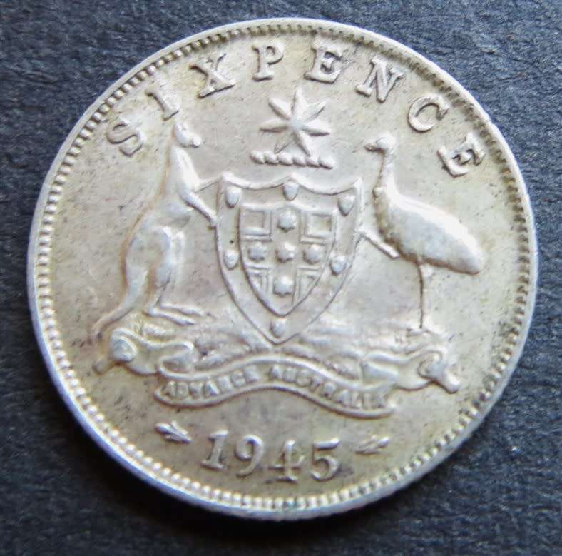 1945 Australia Sixpence 6d SILVER