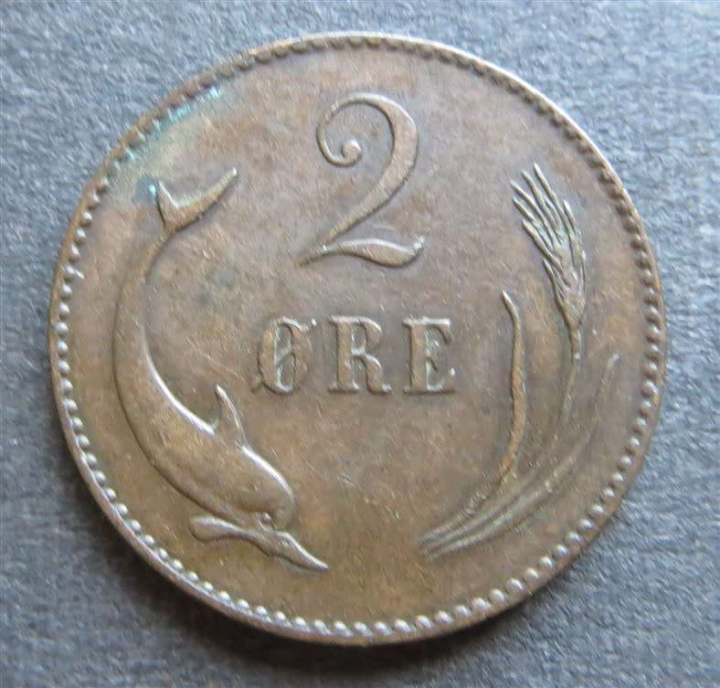 1874 Denmark 2 Ore Scarce
