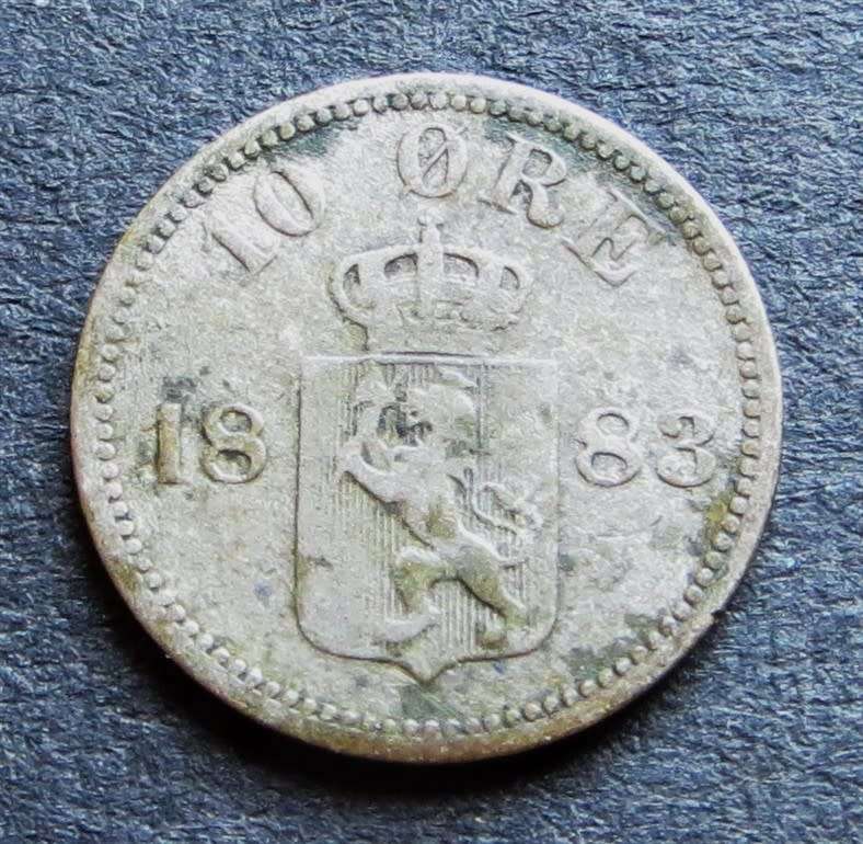 1883 Norway 10 Ore Scarce Silver