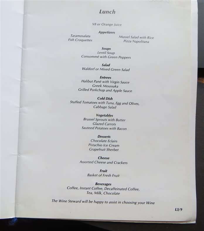 Oceanos - Sunk off SA in 1991 - Lunch Menu