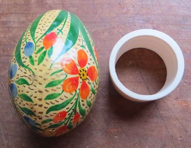 Vintage Hand Painted Wood Egg on Display ring